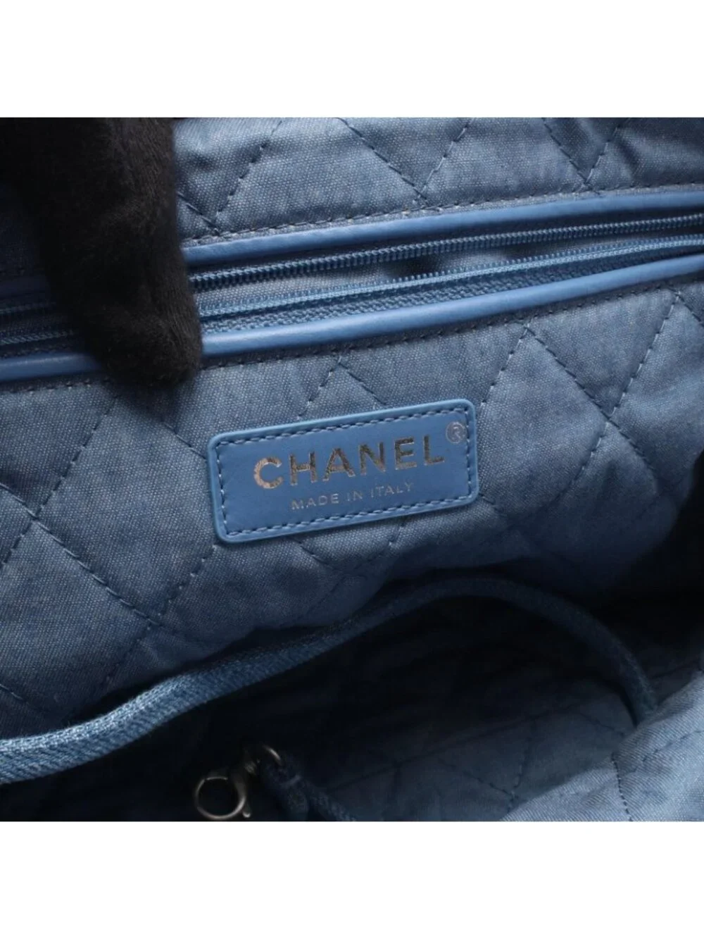 Chanel Shoulder Bag Quilted 22 Large Sequin Blue Denim Chain Backpack